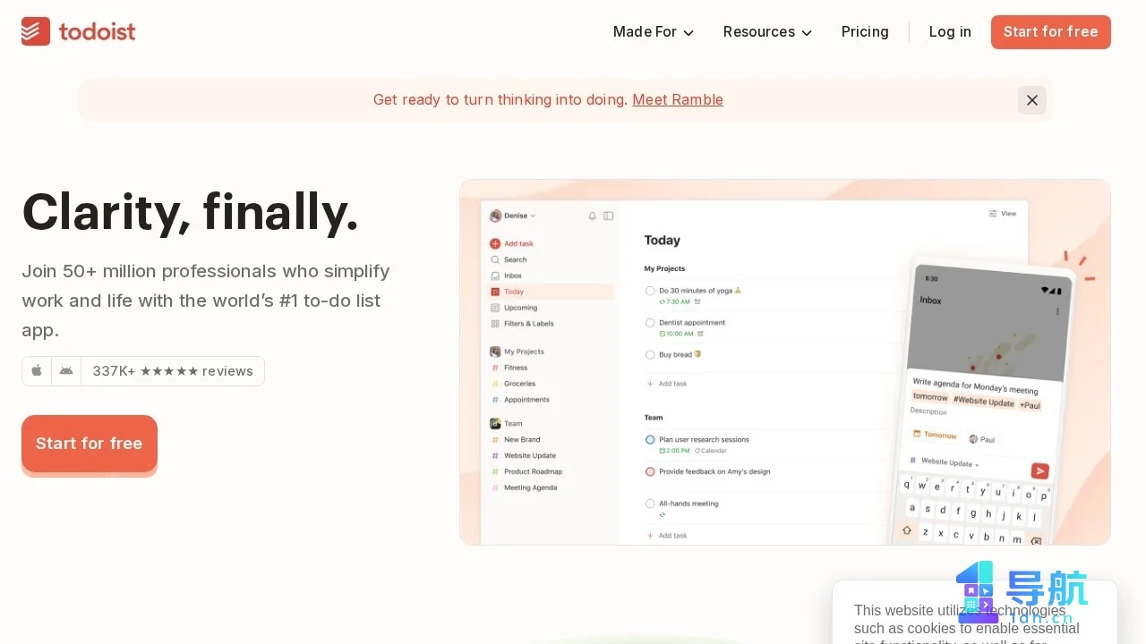 Todoist 官网首页截图