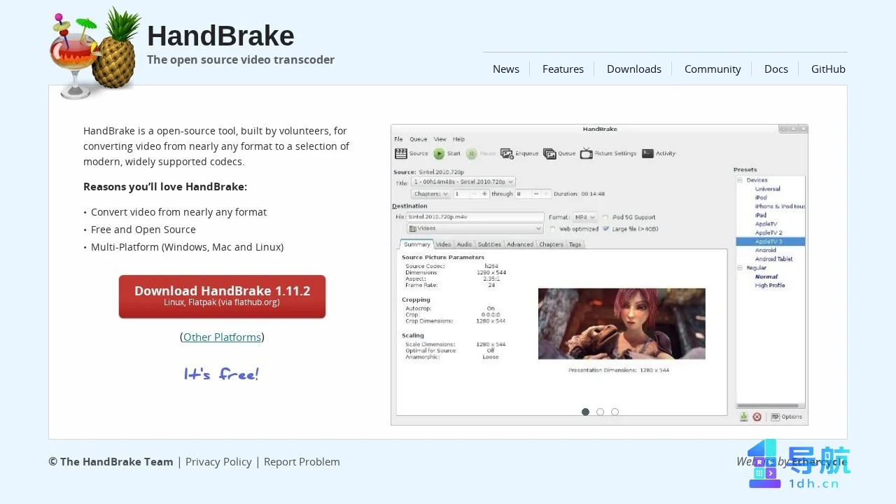 HandBrake 视频转码工具官网截图
