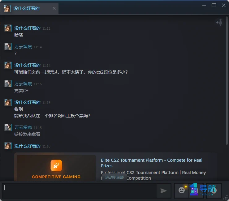 Steam陌生好友发来战队投票链接的聊天截图