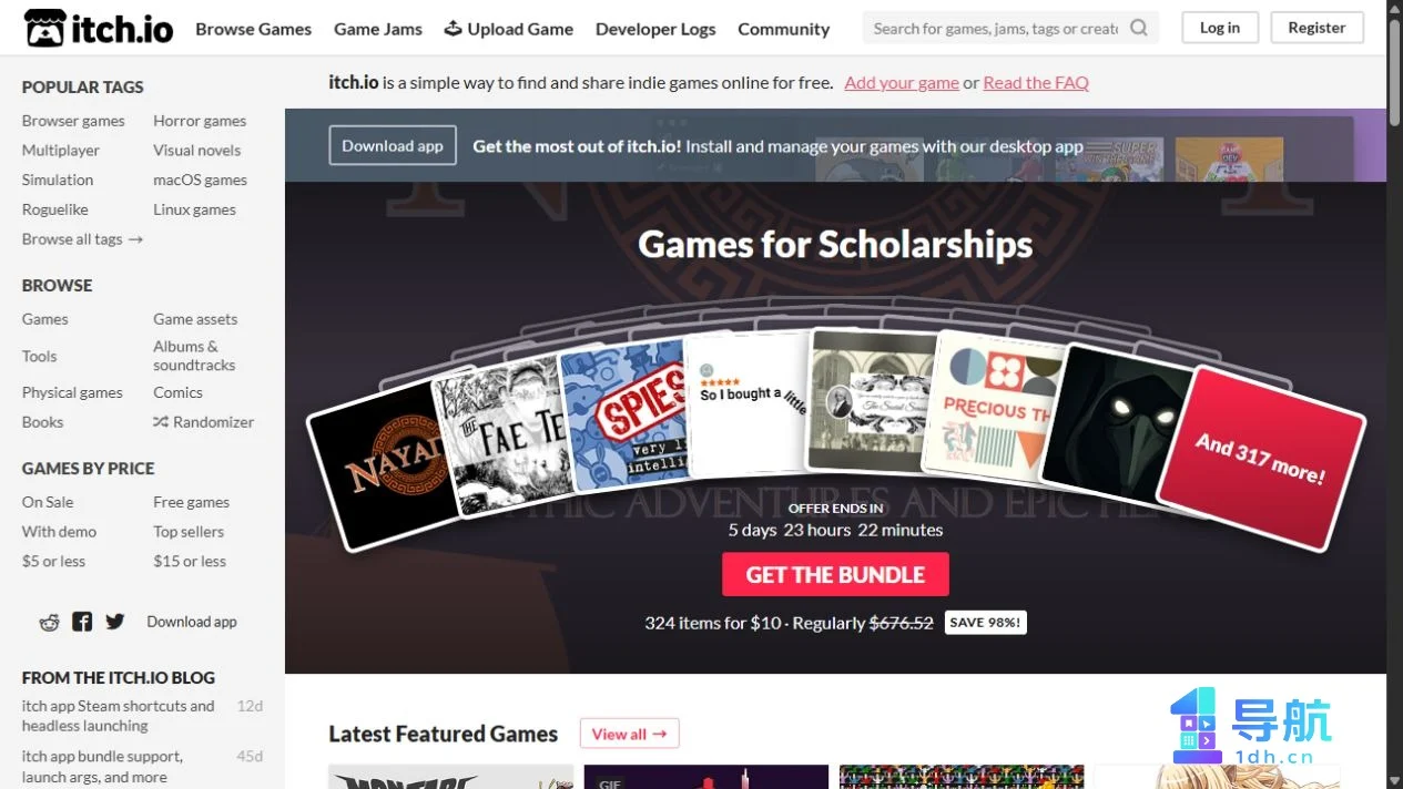 itch.io 独立游戏平台首页截图