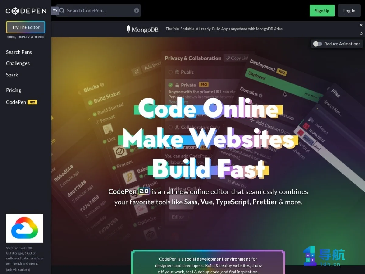 CodePen 在线代码编辑器首页截图