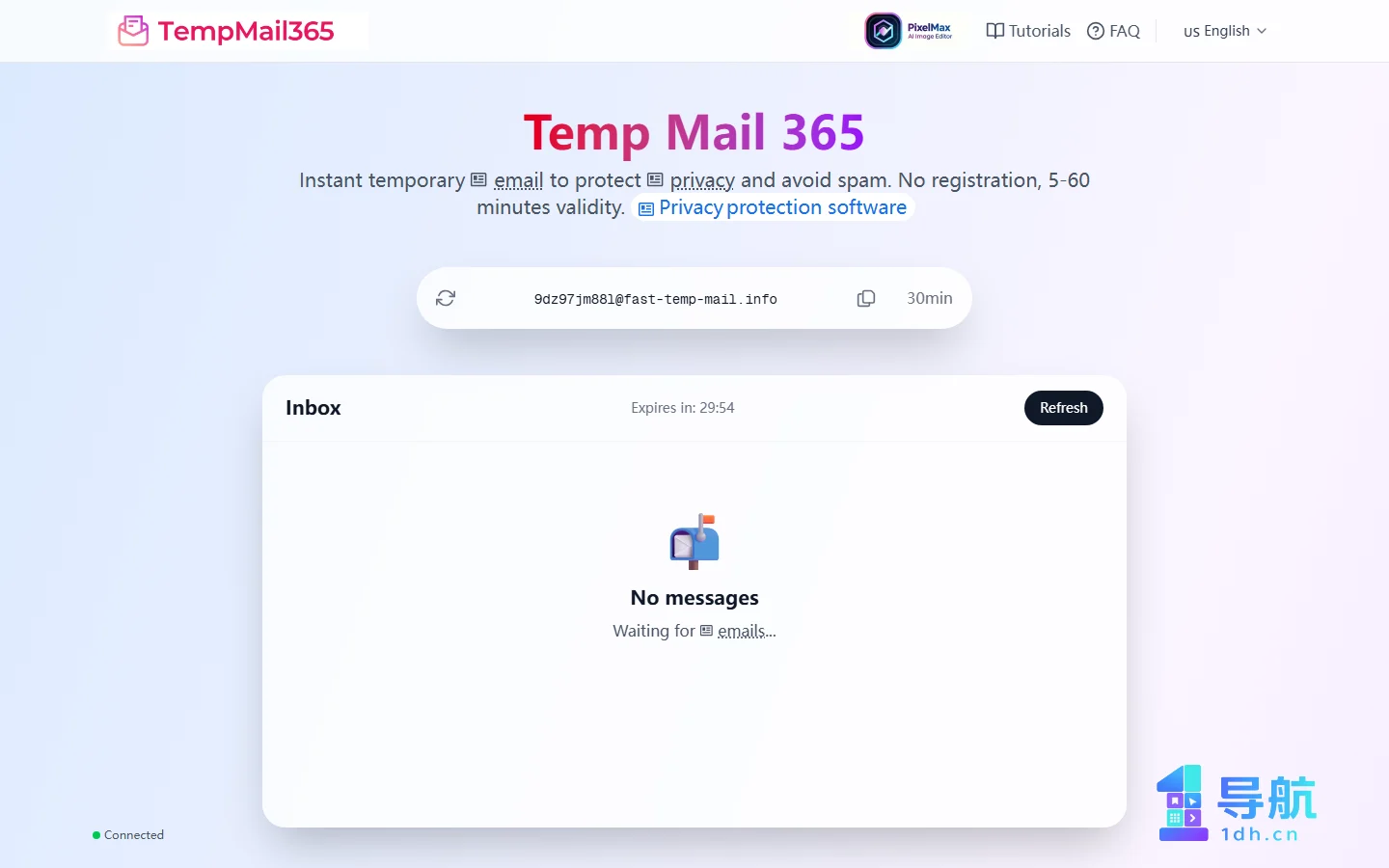 TempMail365临时邮箱页面截图