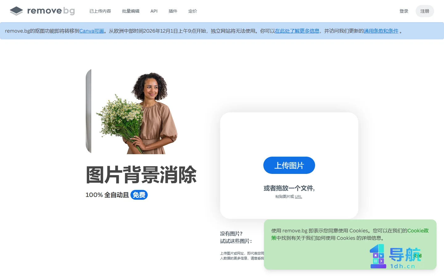 Remove.bg在线背景消除页面截图