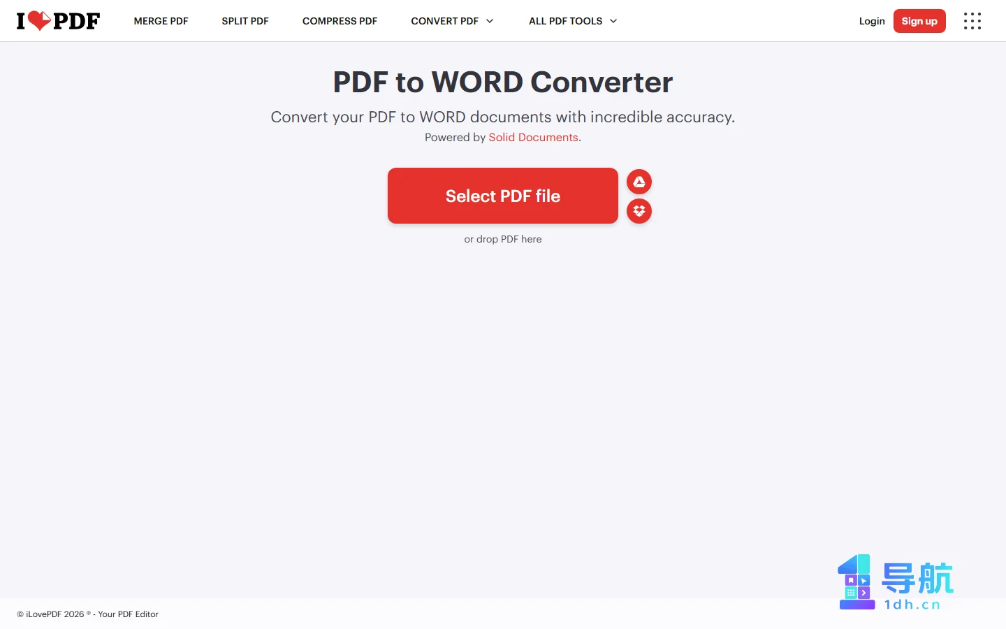 iLovePDF PDF转Word页面截图